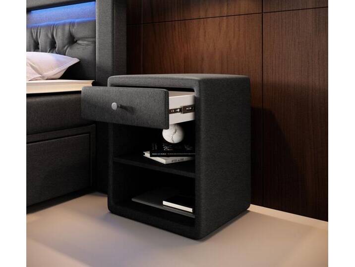 Designer Nachttisch Nira (Stoff) - Grau - Luxusbetten24 von Luxusbetten24