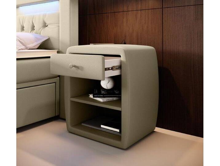 Designer Nachttisch Tavira mit USB (Kunstleder) - Grau - Luxusbetten24 von Luxusbetten24