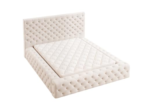 Designer Polsterbett Designer Polsterbett Lana 160x200 mit Samtbezug und Stauraum | Bezug: Samt | Farbe: Beige von Luxusbetten24