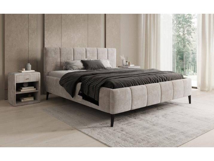 Designer Polsterbett Valerio in Cord mit höhenverstellbarem Lattenrost - 140x200 - Rosé - Luxusbetten24 von Luxusbetten24
