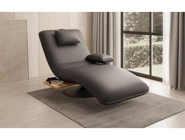 Designer Relax-Liege Velor Echtleder mit Drehfunktion und Beistelltisch - Hellgrau - Links - Echtleder - Luxusbetten24 von Luxusbetten24