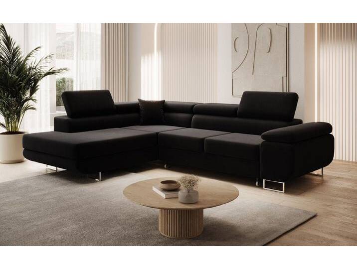 Designer Sofa Aston mit Schlaf- und Klappfunktion aus Samt - Schwarz - Rechts - Samt - Luxusbetten24 von Luxusbetten24