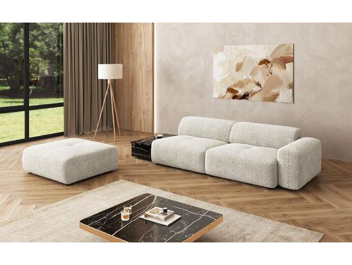 Designer Sofa Calm 3 Sitzer mit Beistellhocker und Beistelltisch in Bouclé - Weiß - Rechts - Bouclé - Luxusbetten24 von Luxusbetten24
