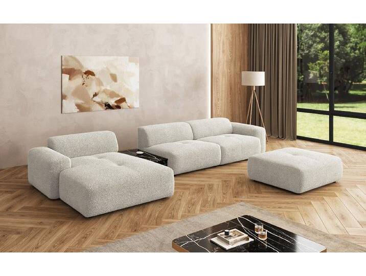 Designer Sofa Calm L mit Beistellhocker und Beistelltisch in Bouclé - Braun - Rechts - Bouclé - Luxusbetten24 von Luxusbetten24