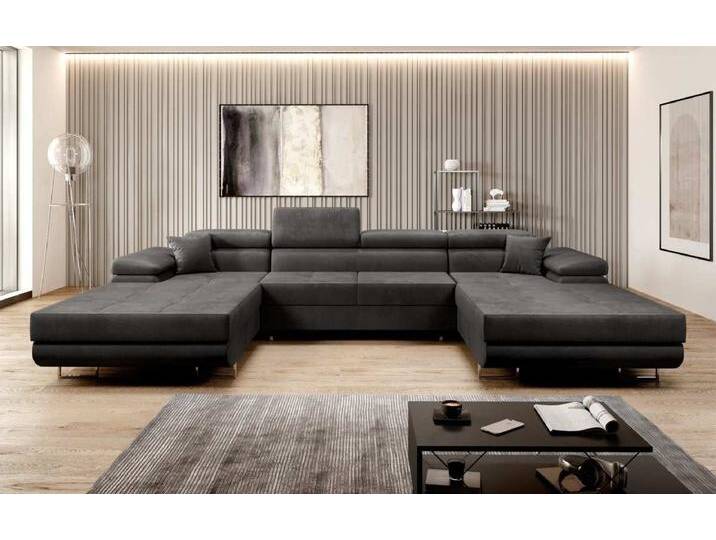 Designer Sofa Calvera U mit Schlaf- und Klappfunktion in Samt - Samt - Schwarz - Luxusbetten24 von Luxusbetten24