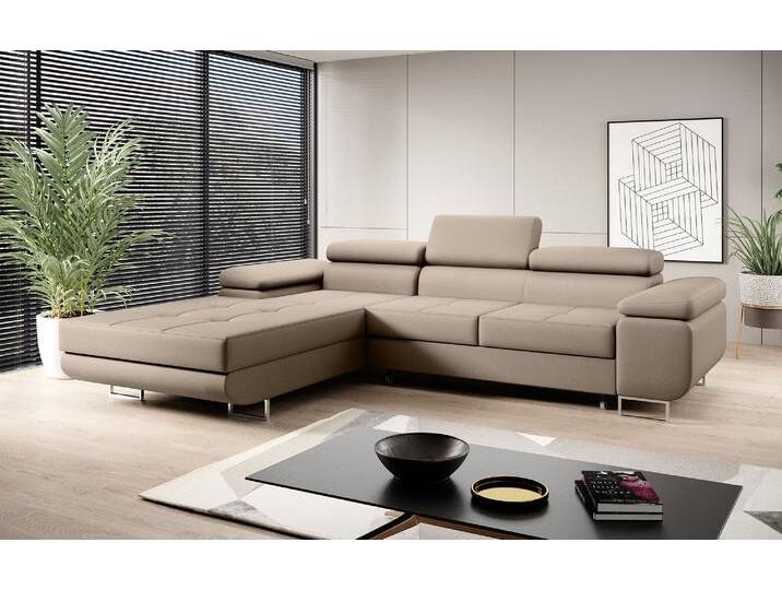 Designer Sofa Calvera mit Schlaf- und Klappfunktion in Kunstleder - Kunstleder - Sand - Rechts - Luxusbetten24 von Luxusbetten24