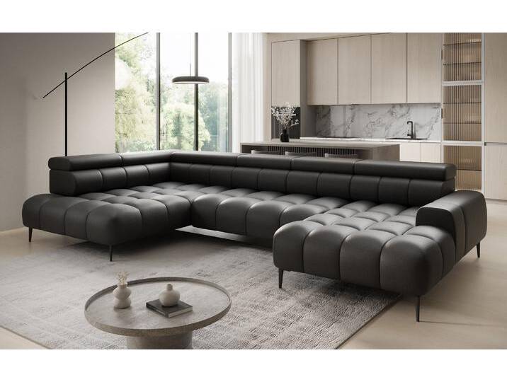 Designer Sofa Ceora U mit elektrischer Schlaffunktion und verstellbarerer Rückenlehne in Echtleder - Rosé - Links - Echtleder - Luxusbetten24 von Luxusbetten24