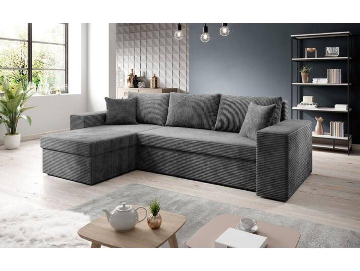 Designer Sofa Denver Cord mit Schlaf- und Klappfunktion - Hellgrau - Rechts - Cord - Luxusbetten24 von Luxusbetten24