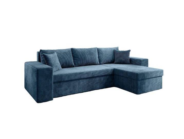 Designer Sofa Denver mit Schlaf- und Klappfunktion - Blau - Cord - Rechts - von Luxusbetten24