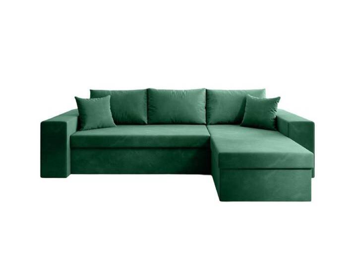 Designer Sofa Denver mit Schlaf- und Klappfunktion - Grün - Samt - Rechts - von Luxusbetten24