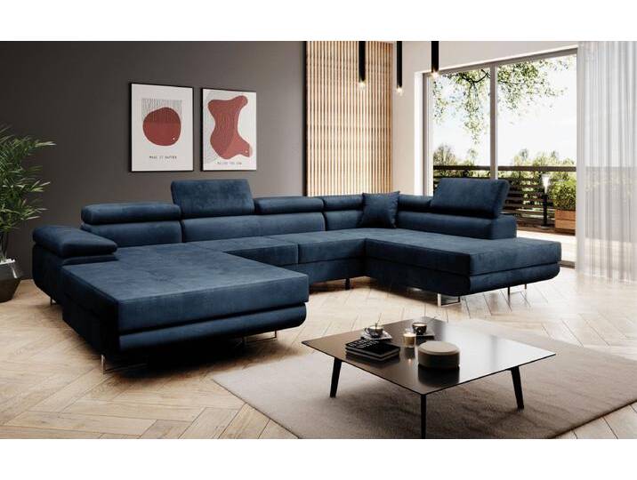 Designer Sofa Lago mit Schlaf - und Klappfunktion in Samt oder Kunstleder - Kunstleder - Grau - Rechts - Luxusbetten24 von Luxusbetten24