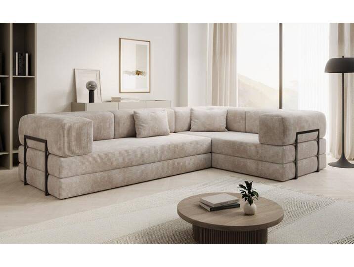 Designer Sofa Lazy L closed in Cord - Orange - Bei Montage frei wählbar - Cord - Luxusbetten24 von Luxusbetten24