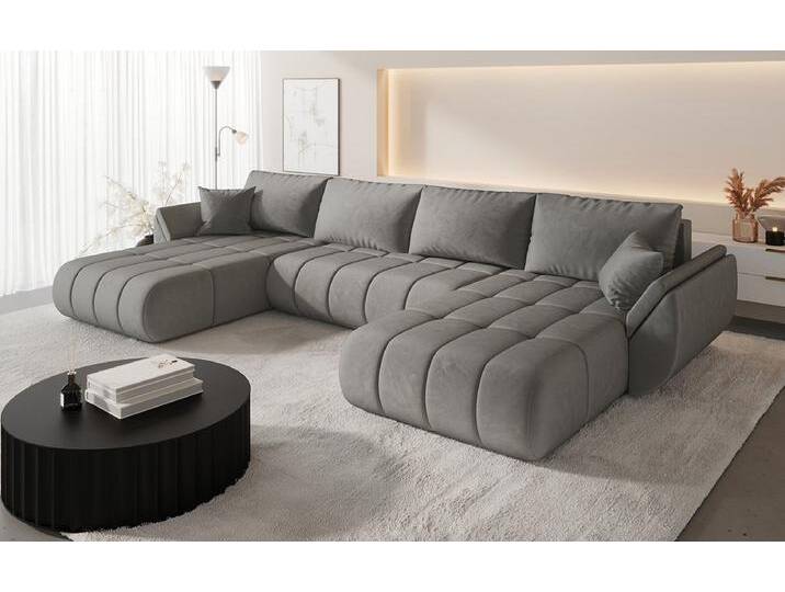 Designer Sofa Lenoa U mit Schlaf- und Klappfunktion in Samt - Samt - Rosé - Luxusbetten24 von Luxusbetten24