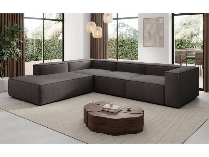 Designer Sofa Lesley L mit langer Ottomane in Bouclé - Schwarz - Links - Bouclé - Luxusbetten24 von Luxusbetten24