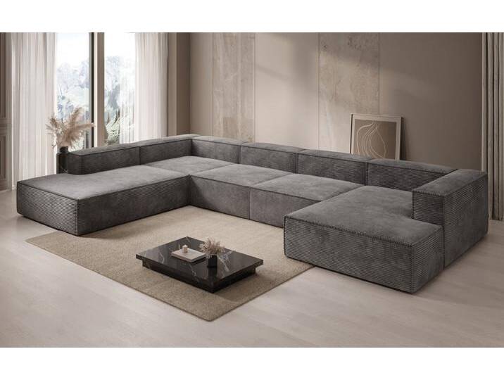 Designer Sofa Lesley U XXL in Cord - Hellgrau - Links - Cord - Luxusbetten24 von Luxusbetten24