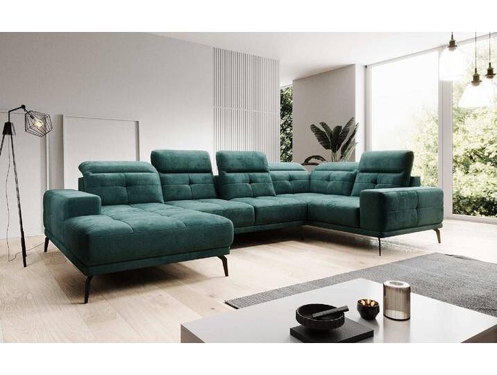 Designer Sofa Nerio mit verstellbarer Kopf- und Rückenlehne - Samt - Grün - Rechts - Luxusbetten24 von Luxusbetten24