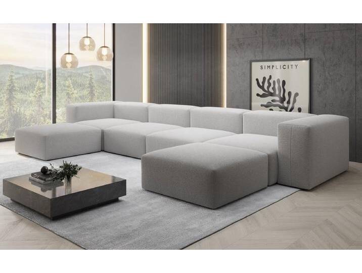 Designer U Sofa Snug in Bouclé - Hellgrau - Bouclé - Luxusbetten24 von Luxusbetten24