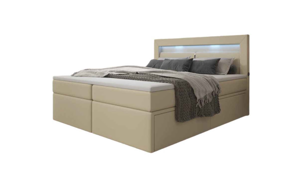 Luxusbetten24 Boxspringbett Rinori, mit LED-Beleuchtung, USB-Anschluss und Stauraum von Luxusbetten24