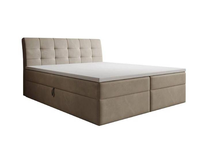 Luxusbetten24 Boxspringbett Amalia Samt, mit Stauraum, beige, inklusive PU-Schaum-Topper, Beige von Luxusbetten24