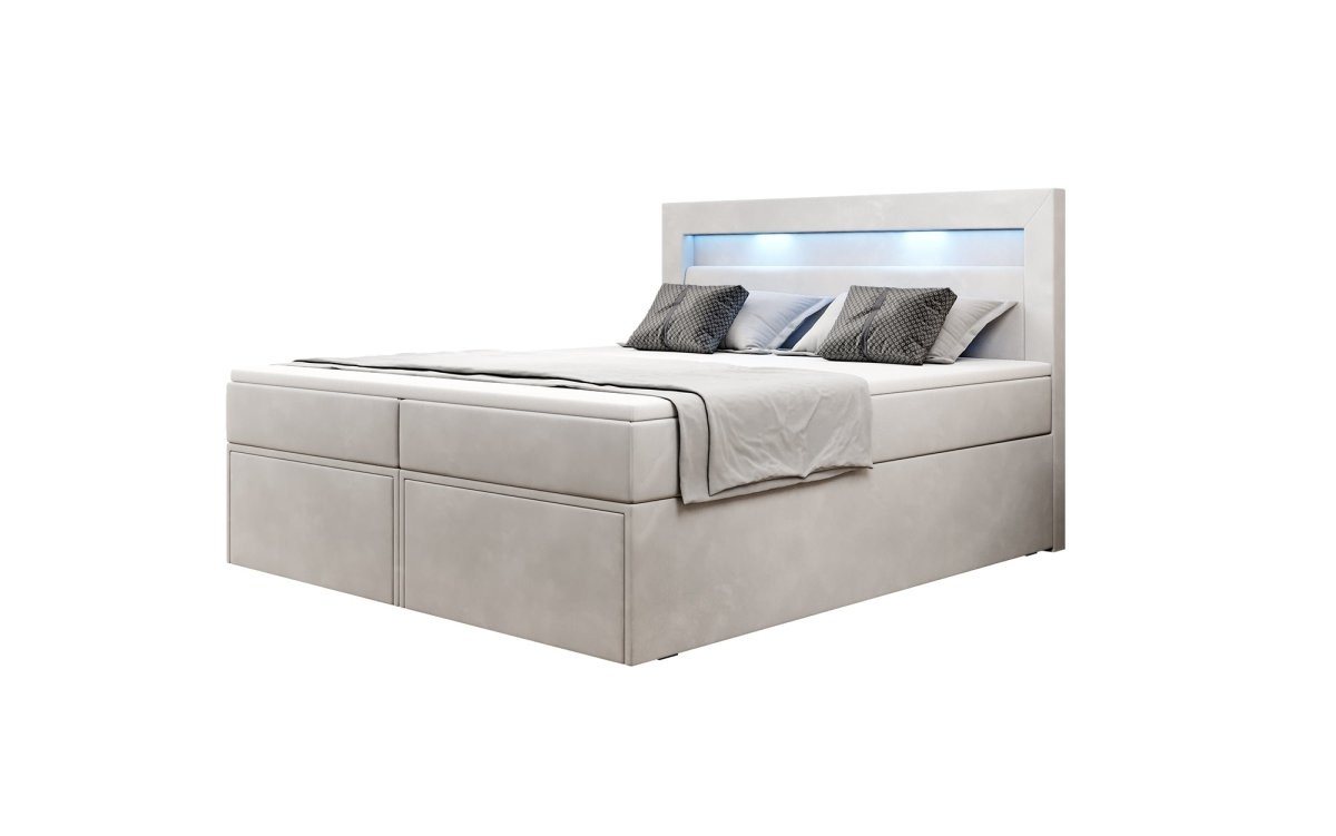 Luxusbetten24 Boxspringbett Amelie, mit LED-Beleuchtung und Stauraum von Luxusbetten24