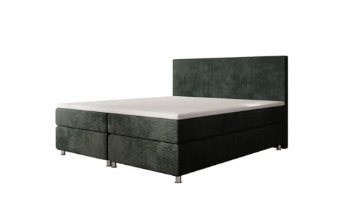 Luxusbetten24 Boxspringbett Athene in Cord 140x200 | Bezug: Cord | Farbe: Grün | Härtegrad: H2 (bis 70kg) von Luxusbetten24