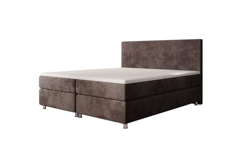 Luxusbetten24 Boxspringbett Athene in Cord 180x200 | Bezug: Cord | Farbe: Braun | Härtegrad: H2 (bis 70kg) von Luxusbetten24
