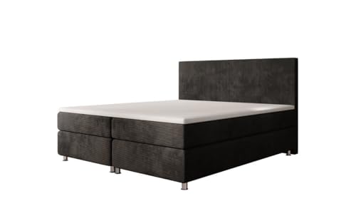 Luxusbetten24 Boxspringbett Athene in Cord 180x200 | Bezug: Cord | Farbe: Schwarz | Härtegrad: H4 (100kg+) von Luxusbetten24