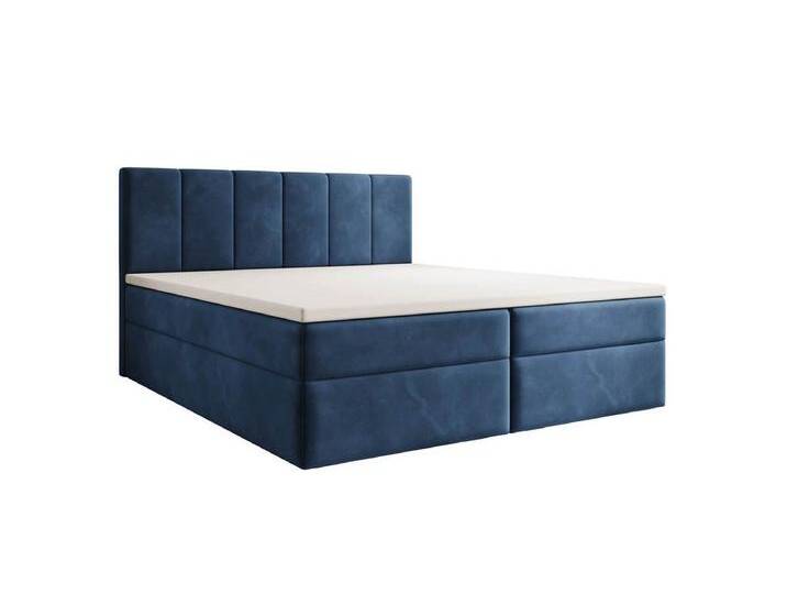 Luxusbetten24 Boxspringbett Aurelia Samt, mit Stauraum, blau, mit Topper, Blau von Luxusbetten24