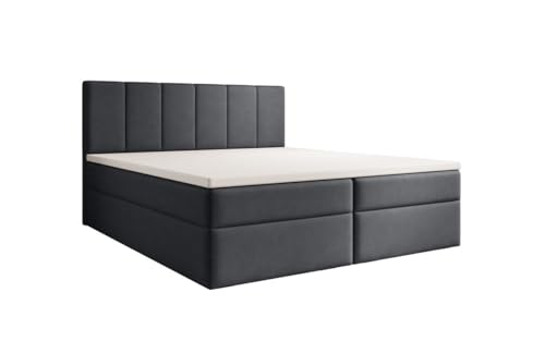 Luxusbetten24 Boxspringbett Aurelia Stoff 140x200 mit Stauraum | Bezug: Stoff | Farbe: Anthrazit | Härtegrad: von Luxusbetten24