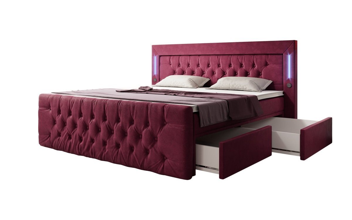 Luxusbetten24 Boxspringbett Diva, mit LED-Beleuchtung, USB-Anschluss und Stauraum von Luxusbetten24