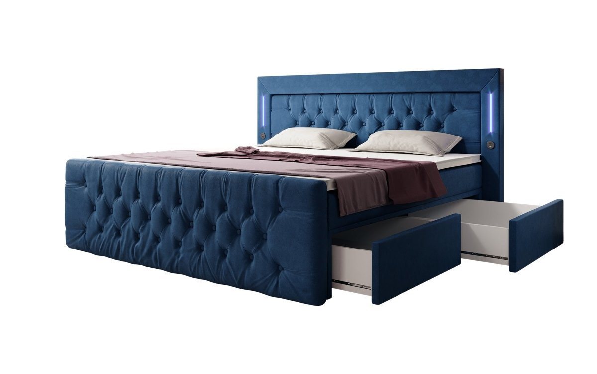 Luxusbetten24 Boxspringbett Diva, mit LED-Beleuchtung, USB-Anschluss und Stauraum von Luxusbetten24