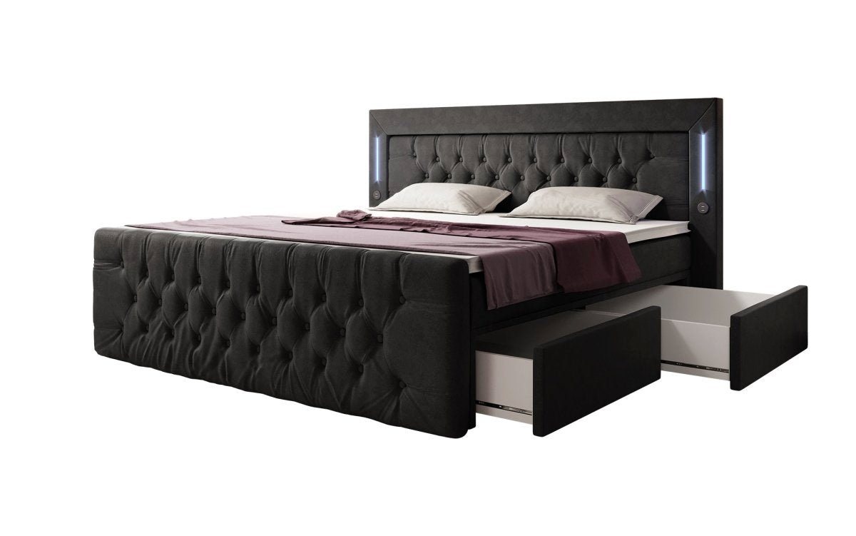 Luxusbetten24 Boxspringbett Diva, mit LED-Beleuchtung, USB-Anschluss und Stauraum von Luxusbetten24