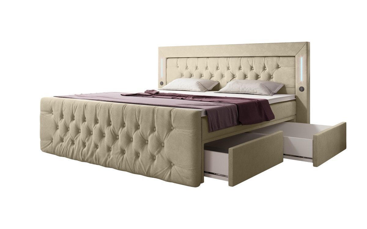 Luxusbetten24 Boxspringbett Diva, mit LED-Beleuchtung, USB-Anschluss und Stauraum von Luxusbetten24