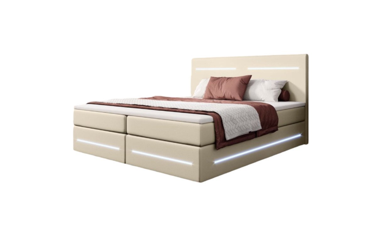 Luxusbetten24 Boxspringbett Evelyn, mit Stauraum, LED-Beleuchtung und Kunstlederbezug von Luxusbetten24