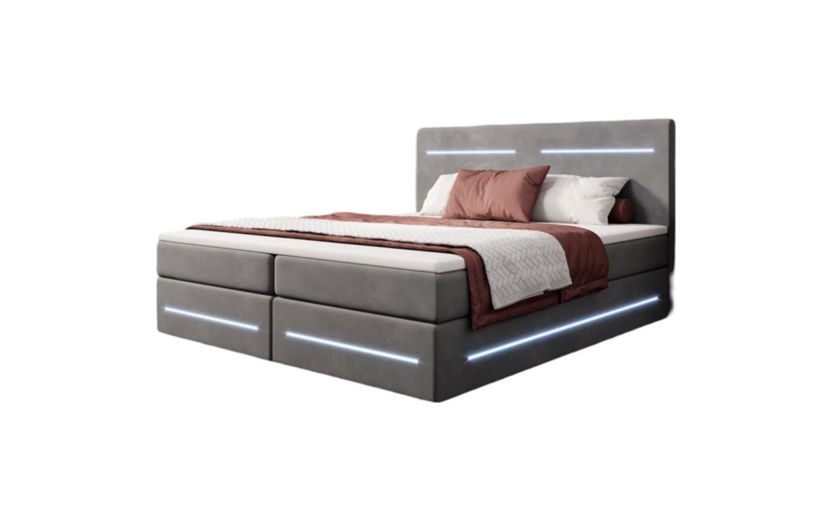 Luxusbetten24 Boxspringbett Lara, mit Stauraum, LED-Beleuchtung und Samtbezug von Luxusbetten24