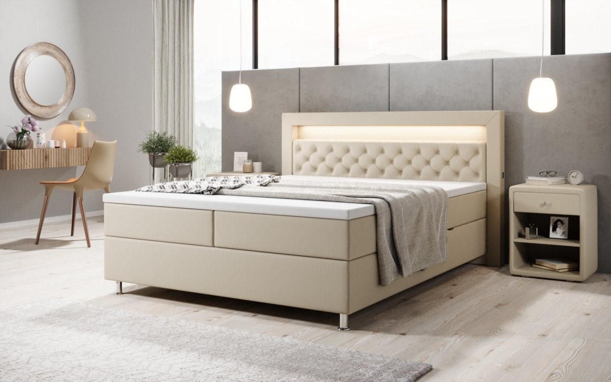 Luxusbetten24 Boxspringbett, mit USB-Anschluss, RGB-Beleuchtung und Stauraum von Luxusbetten24