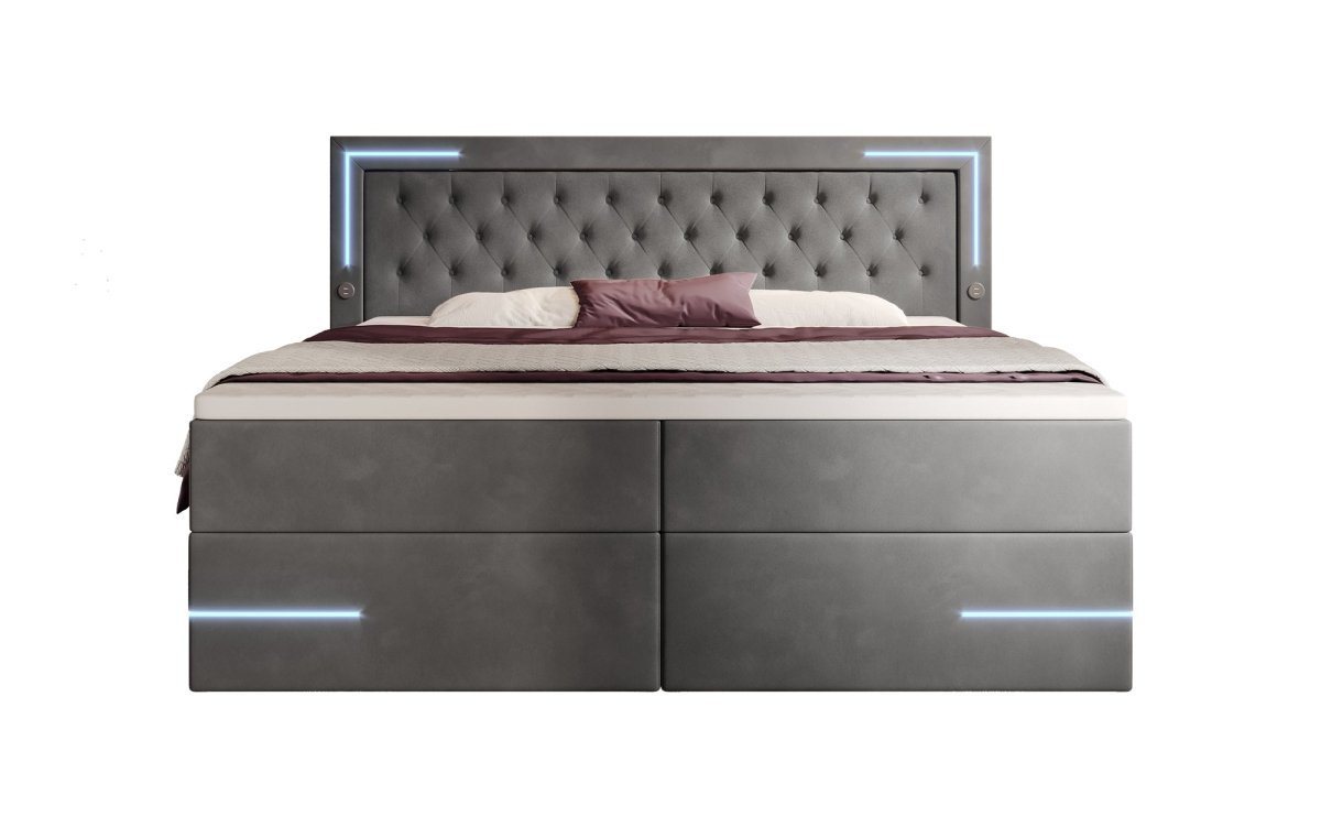 Luxusbetten24 Boxspringbett Carlotta, mit LED, Stauraum, USB-Anschluss und Samtbezug von Luxusbetten24