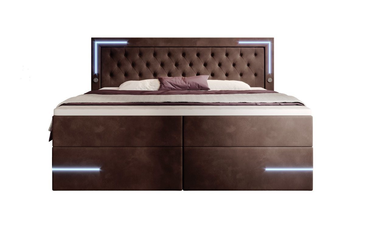 Luxusbetten24 Boxspringbett Carlotta, mit LED, Stauraum, USB-Anschluss und Samtbezug von Luxusbetten24