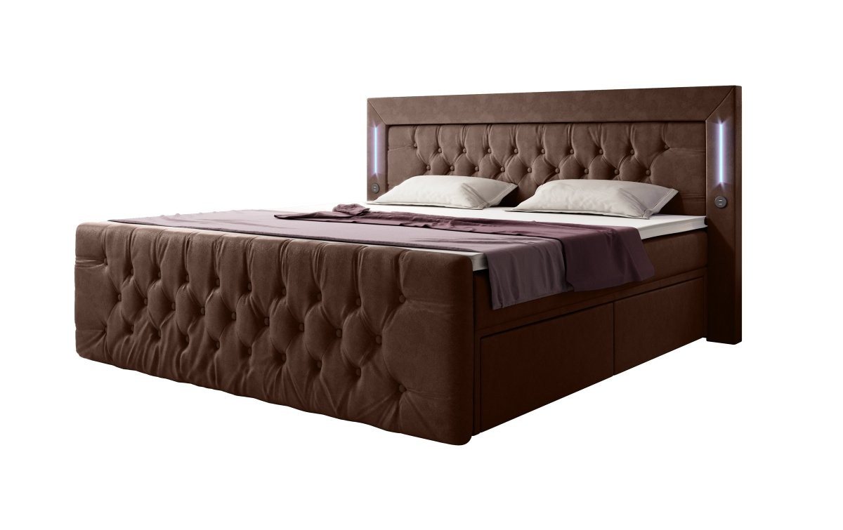 Luxusbetten24 Boxspringbett Charme, mit LED-Beleuchtung, USB-Anschluss und Stauraum von Luxusbetten24