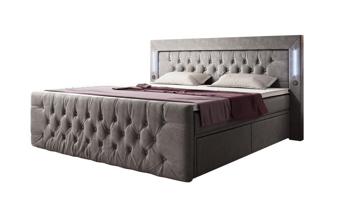 Luxusbetten24 Boxspringbett Charme, mit LED-Beleuchtung, USB-Anschluss und Stauraum von Luxusbetten24