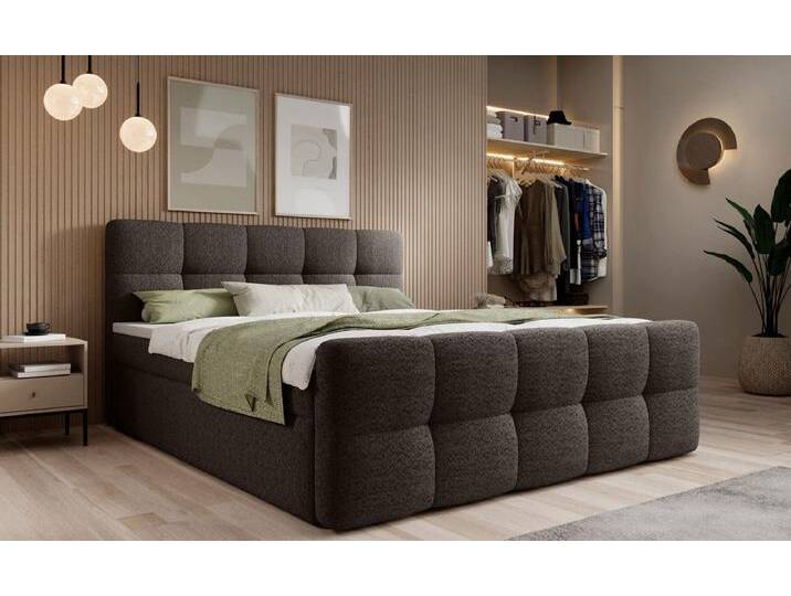 Luxusbetten24 Boxspringbett Cozy Bouclé, inklusive PU-Schaum Topper, grau, mit Topper, Anthrazit von Luxusbetten24