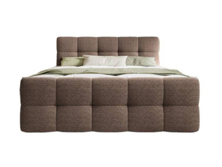 Luxusbetten24 Boxspringbett Cozy Bouclé, inklusive PU-Schaum Topper, mit Topper, Taupe von Luxusbetten24