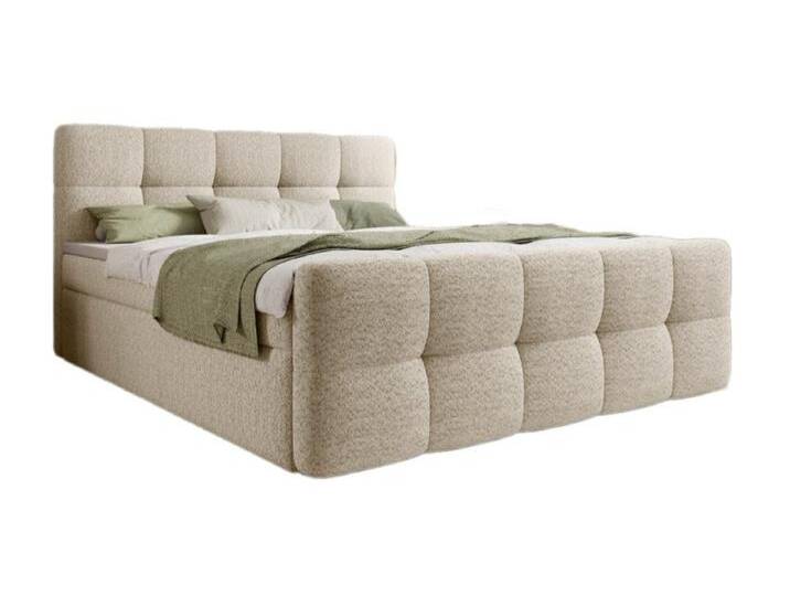 Luxusbetten24 Boxspringbett Cozy Bouclé, ohne Topper, beige, ohne Topper, Beige von Luxusbetten24