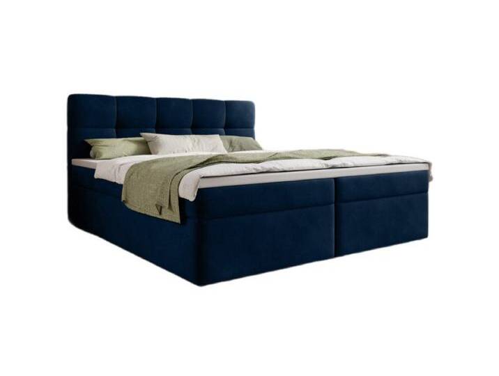 Luxusbetten24 Boxspringbett Cozy II Samt, mit Stauraum, blau, inklusive PU-Schaum-Topper, Blau von Luxusbetten24