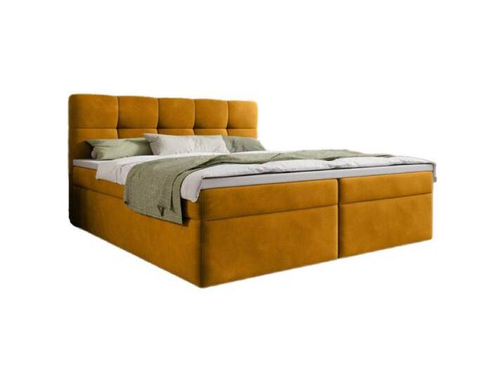 Luxusbetten24 Boxspringbett Cozy II Samt, mit Stauraum, gelb, inklusive PU-Schaum-Topper, Senf von Luxusbetten24