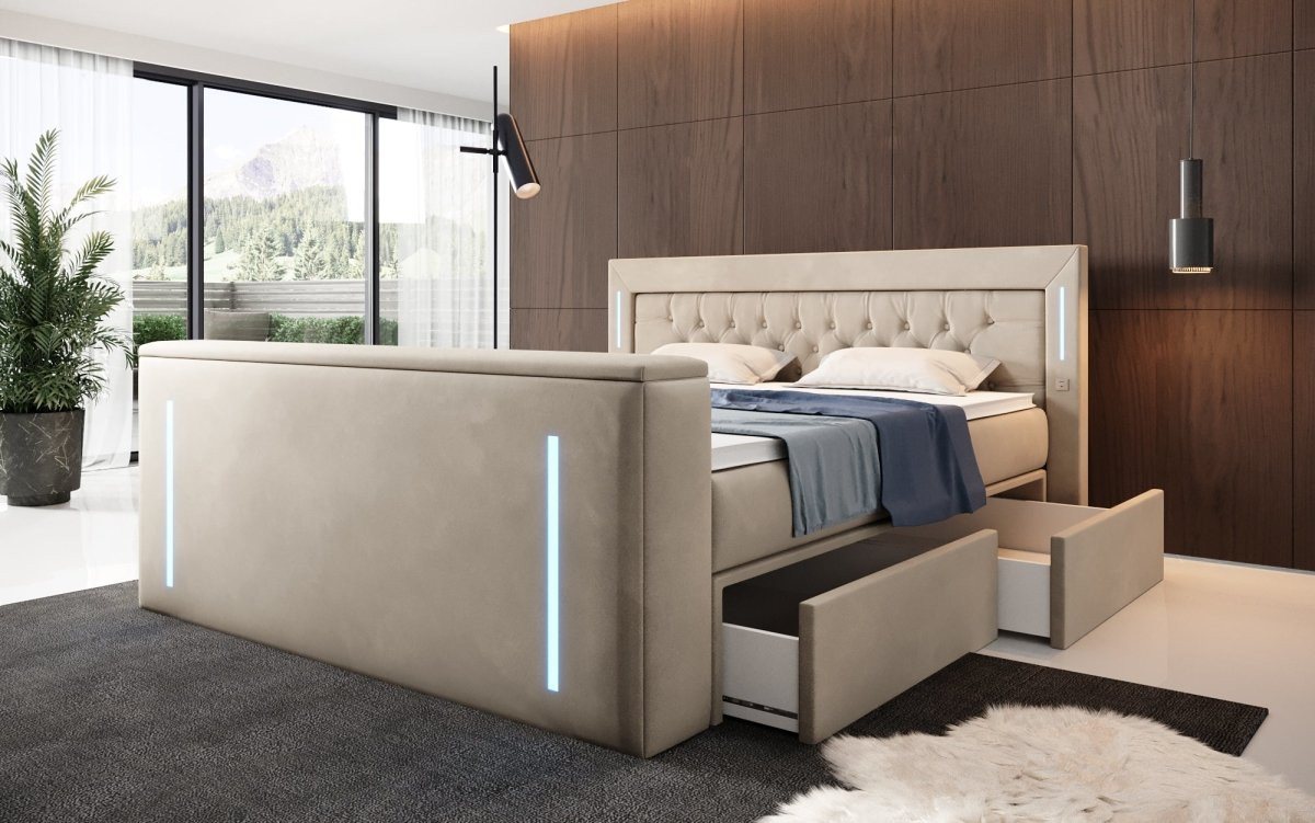 Luxusbetten24 Boxspringbett Divaneo, mit TV Lift und Stauraum (2 Schubladen) von Luxusbetten24