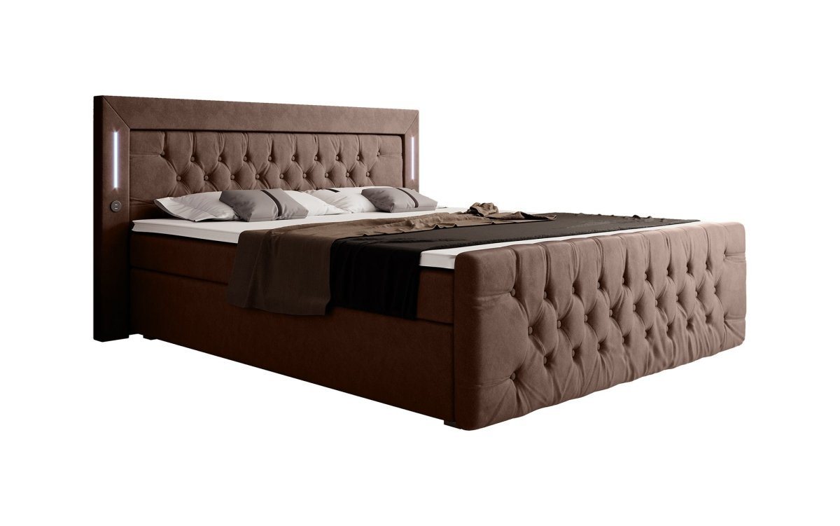 Luxusbetten24 Boxspringbett Elegance, mit LED-Beleuchtung, USB-Anschluss und Stauraum von Luxusbetten24