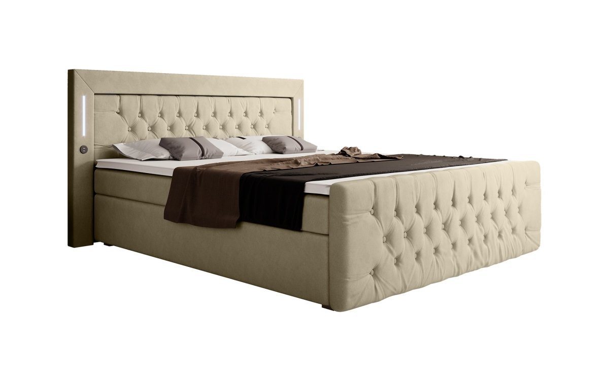 Luxusbetten24 Boxspringbett Elegance, mit LED-Beleuchtung, USB-Anschluss und Stauraum von Luxusbetten24