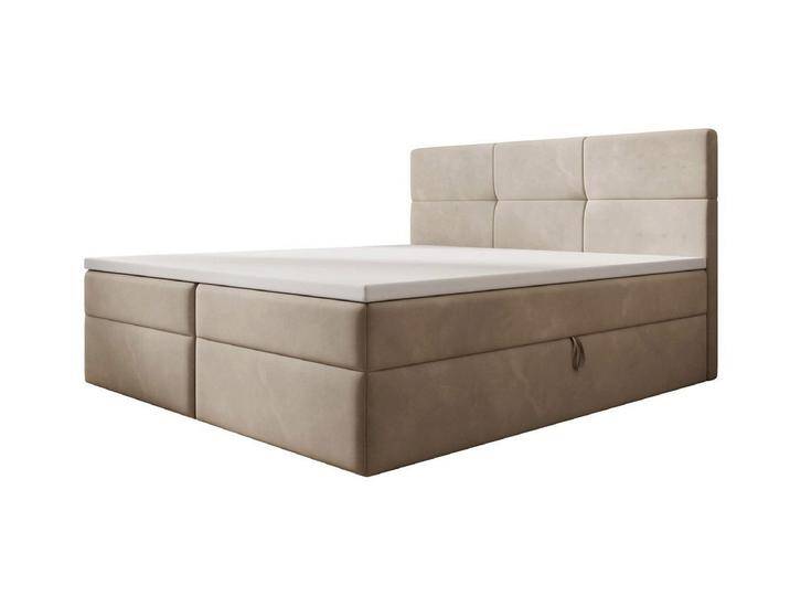 Luxusbetten24 Boxspringbett Eleonora Samt, mit Stauraum, beige, ohne Topper, Beige von Luxusbetten24
