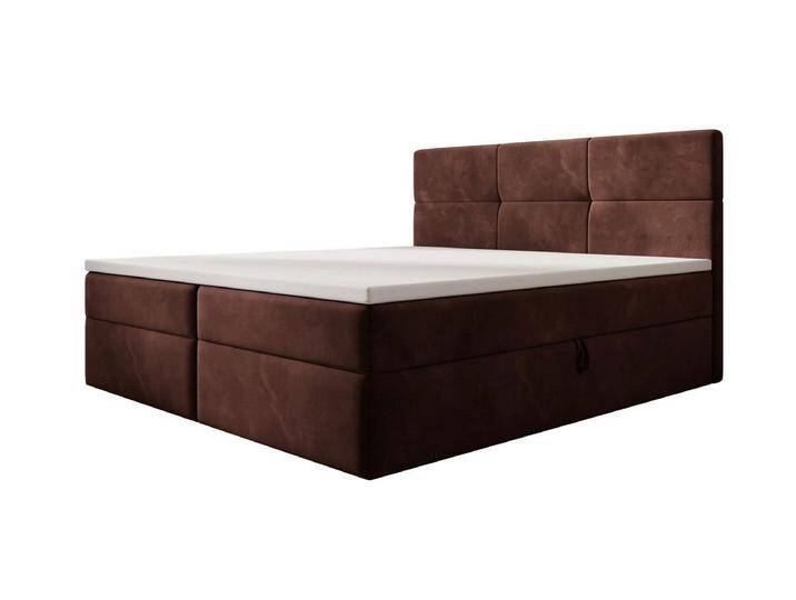 Luxusbetten24 Boxspringbett Eleonora Samt, mit Stauraum, braun, inklusive PU-Schaum-Topper, Braun von Luxusbetten24